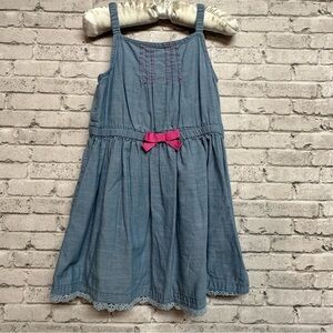 Cherokee Chambray Size 3T Sleeveless Dress Pink Bow Embroidery Ruffle Hem